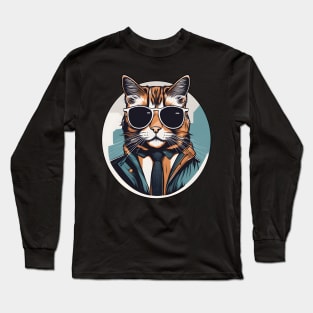 Shades of Whiskers: The Hipster Cat Long Sleeve T-Shirt